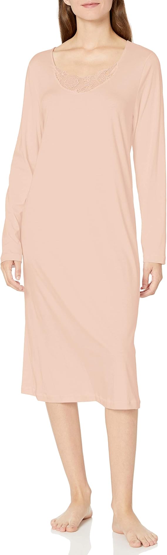 Hanro Women's Flora Long Sleeve Gown Nightgown, Easy Rose, Medium