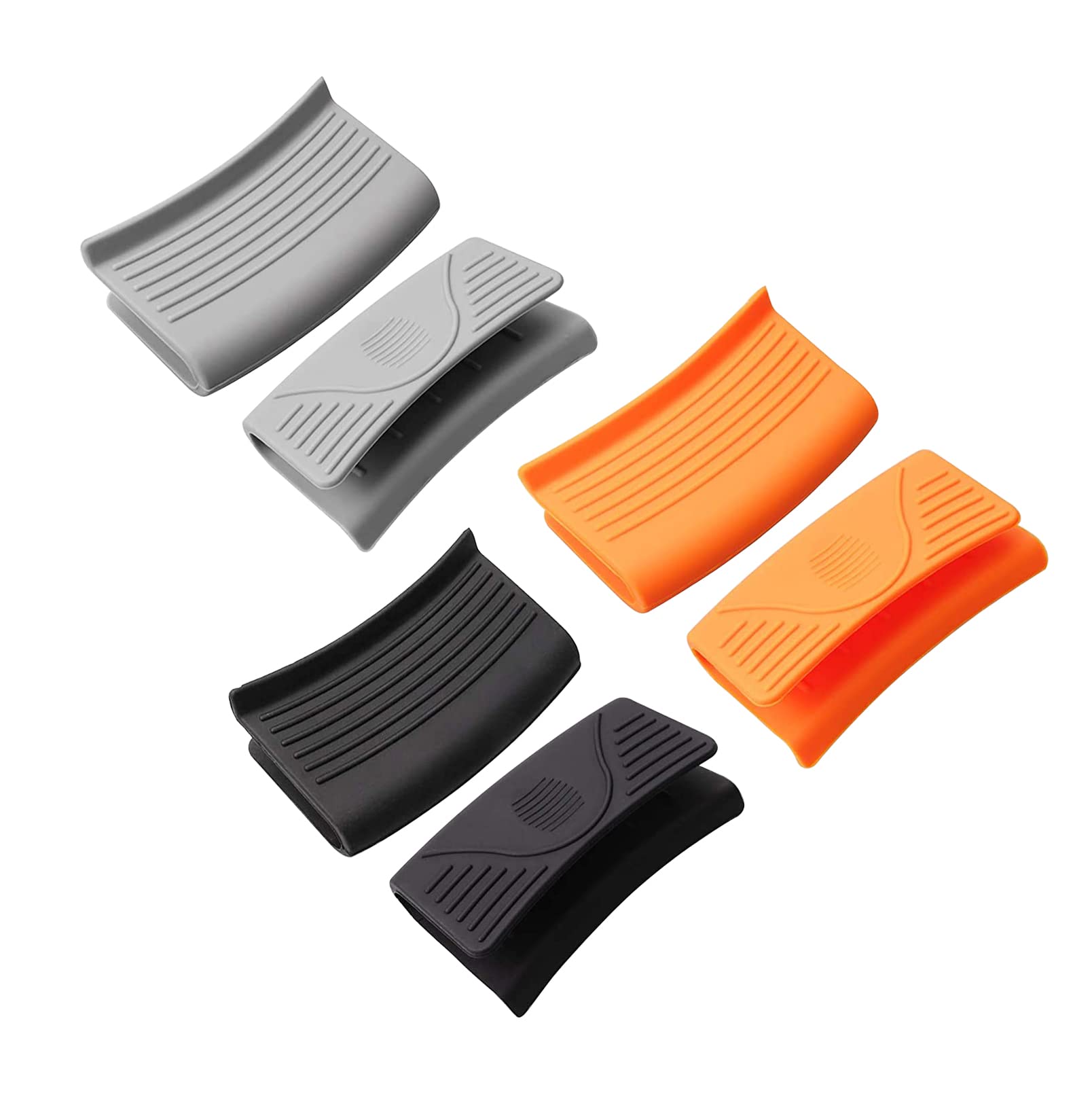 6Pcs Silicone Hot Handle Holder, Kitchen Silicone Thicken Gloves Pot Pan Holder Grip Heat Resistant Pinch Potholder Hot Pot Handle Cover, Black Orange Grey