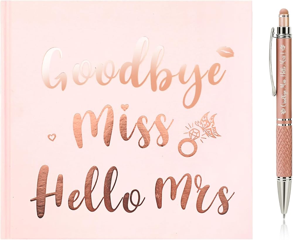 HOWAF Goodbye Miss Hello Mrs Notebook Pink Rose Gold Hen Party Guest Book