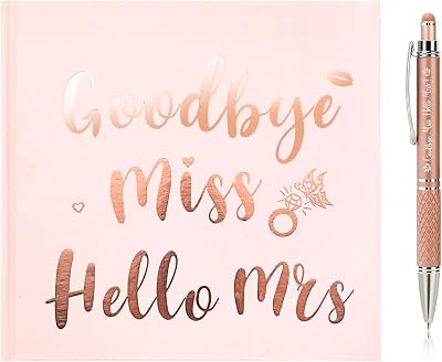 HOWAF Goodbye Miss Hello Mrs Notebook Pink Rose Gold Hen Party Guest Book