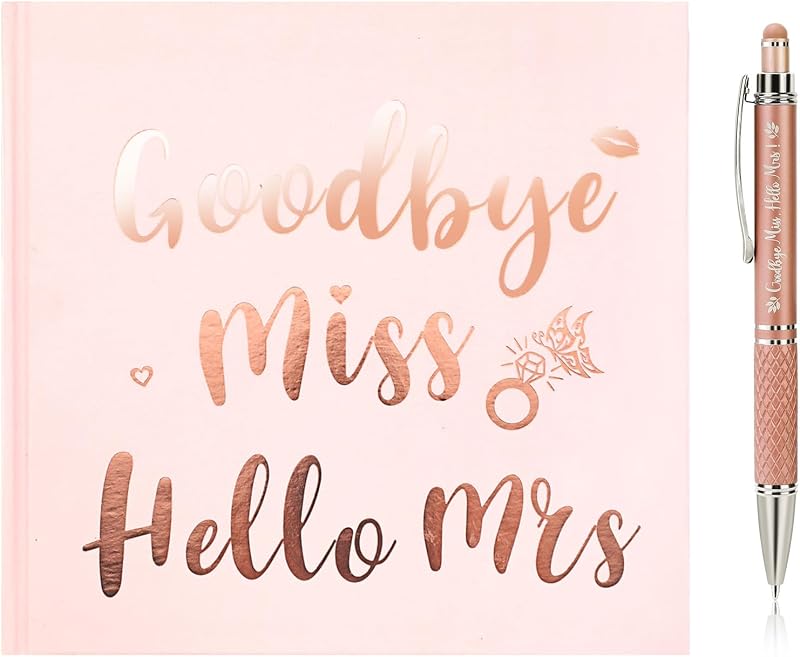 HOWAF Goodbye Miss Hello Mrs Notebook Pink Rose Gold Hen Party Guest Book