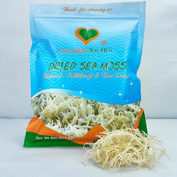 LAM HONG SEA MOSS DRIED 4OZ – MAKE OWN SEA MOSS GEL ORGANIC RAW, ADD TO SALAD, SUN-DRIED, WILD HARVESTED FOR HIGH EXPANSION & NATURAL FLAVOR, IODINE & MINERALS, SUPPORTS WELLNESS, VIETNAMESE SEA MOSS.