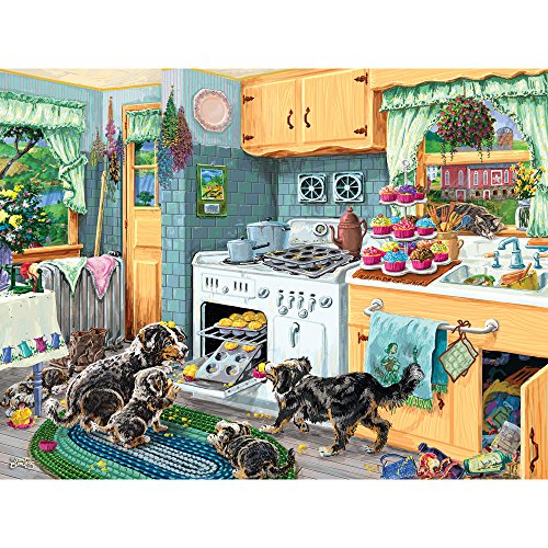 Bits and Pieces - 300 Large Piece Jigsaw Puzzle for Adults - Dog Gone Good Cupcakes - 300 pc Puppies Eating Cupcakes Jigsaw by Artist Joseph Burgess