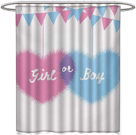 Amazon Anhuthree 性別表示シャワーカーテン シャワーフック付き 女の子と男の子のハートの旗 家族の新生児のお祝いに サテン生地 浴室 洗濯可 幅36 X 長さ72 ペールピンクとブルー W48 X L72 シャワーカーテン ホーム キッチン オンライン通販