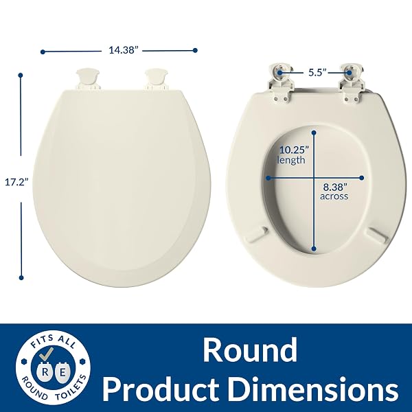 BEMIS 500EC DURABLE WOOD TOILET SEAT WITH EASY CLEAN HINGES, MADE IN USA, ROUND, BISCUIT