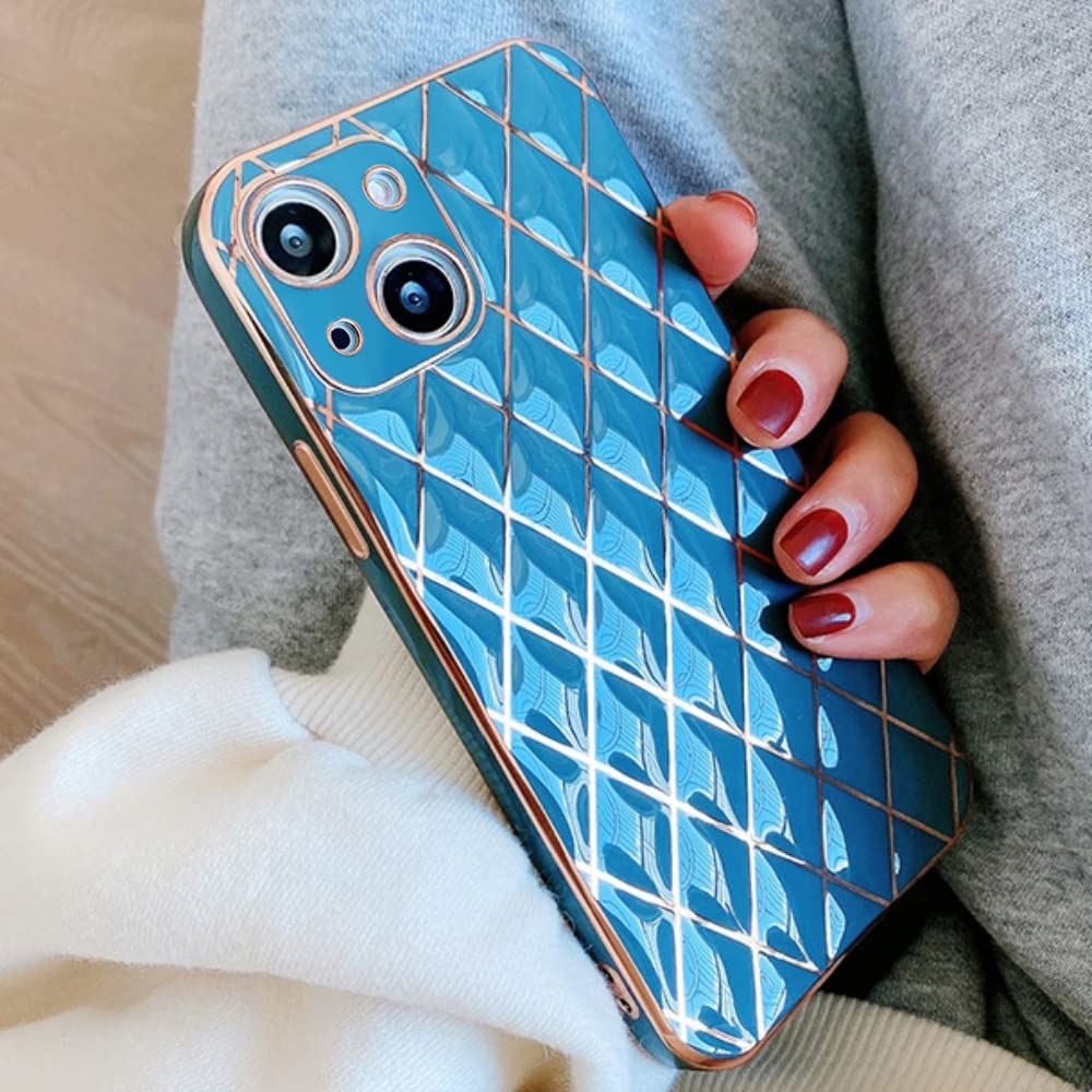 OWM iPhone 14 Case/iPhone 13 Case Silicone [Quilted Designer Back] Shockproof Gold Edging Luxury Girls Women Phone Cover Compatible for iPhone 13 & iPhone 14 - (6.1") Blush Green