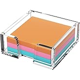 Beego Modern Elegant Crystal Clear Acrylic Sticky Note Holder Organizer - 3x3 in Square Notepad Holder - 3 Count - No Pads - Office Desk Organization