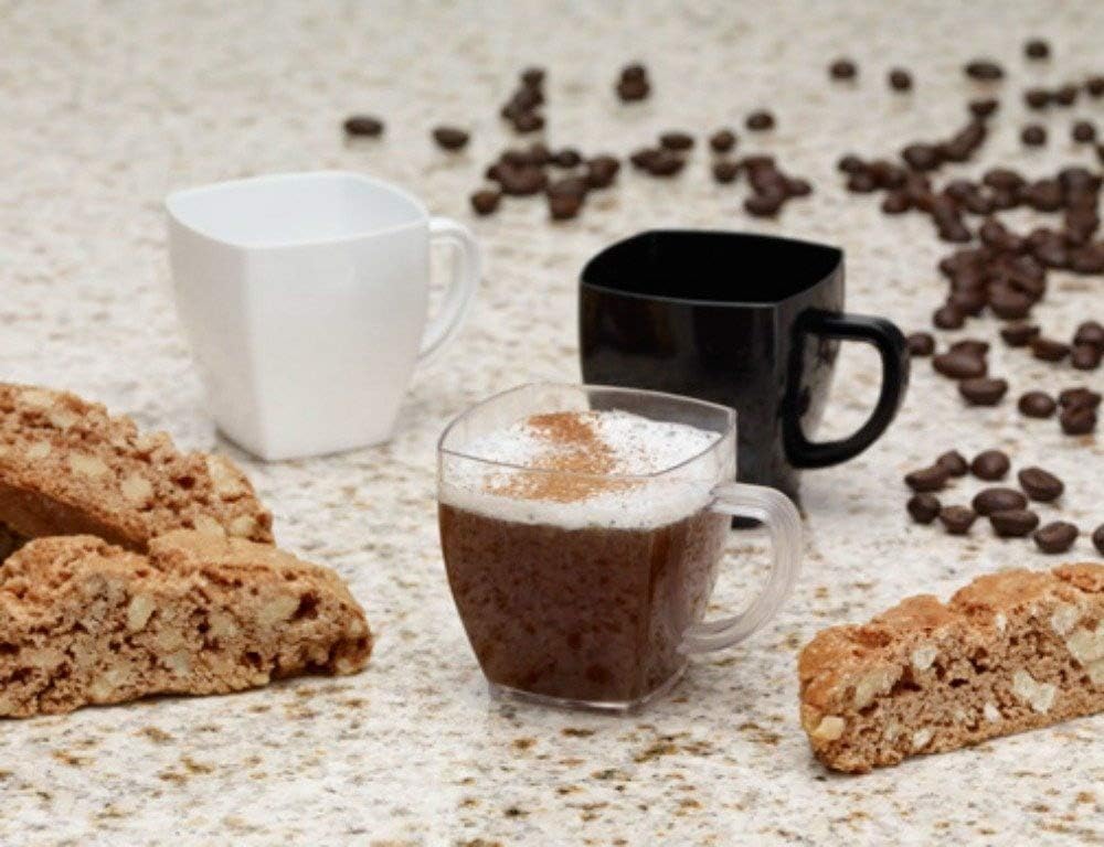 zappy Square 2 Oz Mini Coffee Espresso Cappuccino Mugs 24 Ct Small Dessert Shot Glasses Party Wedding Cups Disposable Plastic Mug (Black)