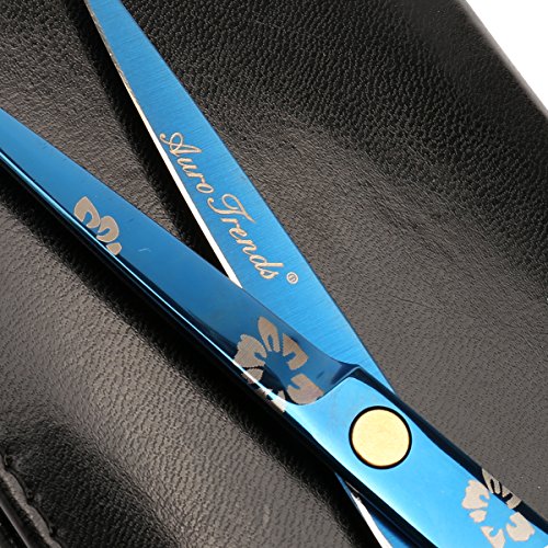 AuroTrends Professional Barber Razor Edge Hair Cutting Shears Set, Sakura Hairdressing Scissors and Hair Thinning Scissors/Shear Set+ Free Case/Hairclips/Comb/Cleaning Cloth (Sakura)