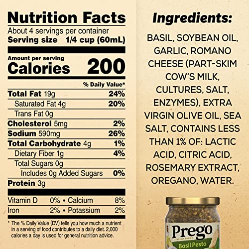 PREGO BASIL PESTO SAUCE, 8 OZ JAR
