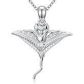 LWXIE Diamond Manta Ray Necklace for Women 925 Sterling Sliver Manta Pendant Necklace with Lab Grown Diamonds Ocean Animals Jewelry Gifts for Her