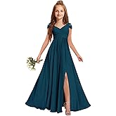 MRHUSH Teal Junior Bridesmaid Dresses Size 14-16 Chiffon Flower Girl Dresses for Wedding V-Neck Formal Dress for Girls