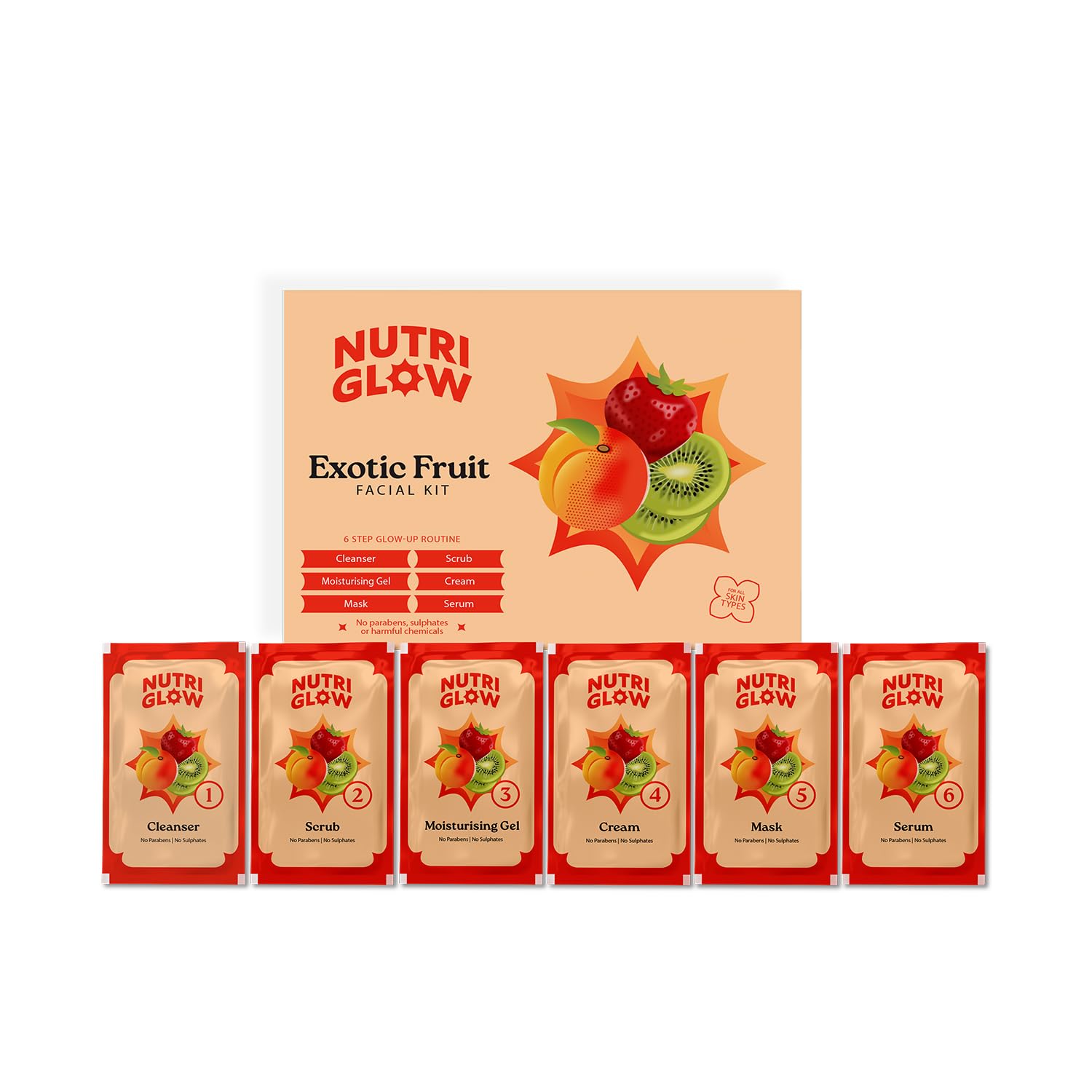 Nutriglow Naturals Exotic Fruit Facial Kit with Honey, Vitamin E for Radiant Glow, 60G