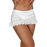 WDIRARA Women's Chiffon Ruffle Hem Swimwear Bottom Only Ruched Side Mini Bikini Skirt Bottoms