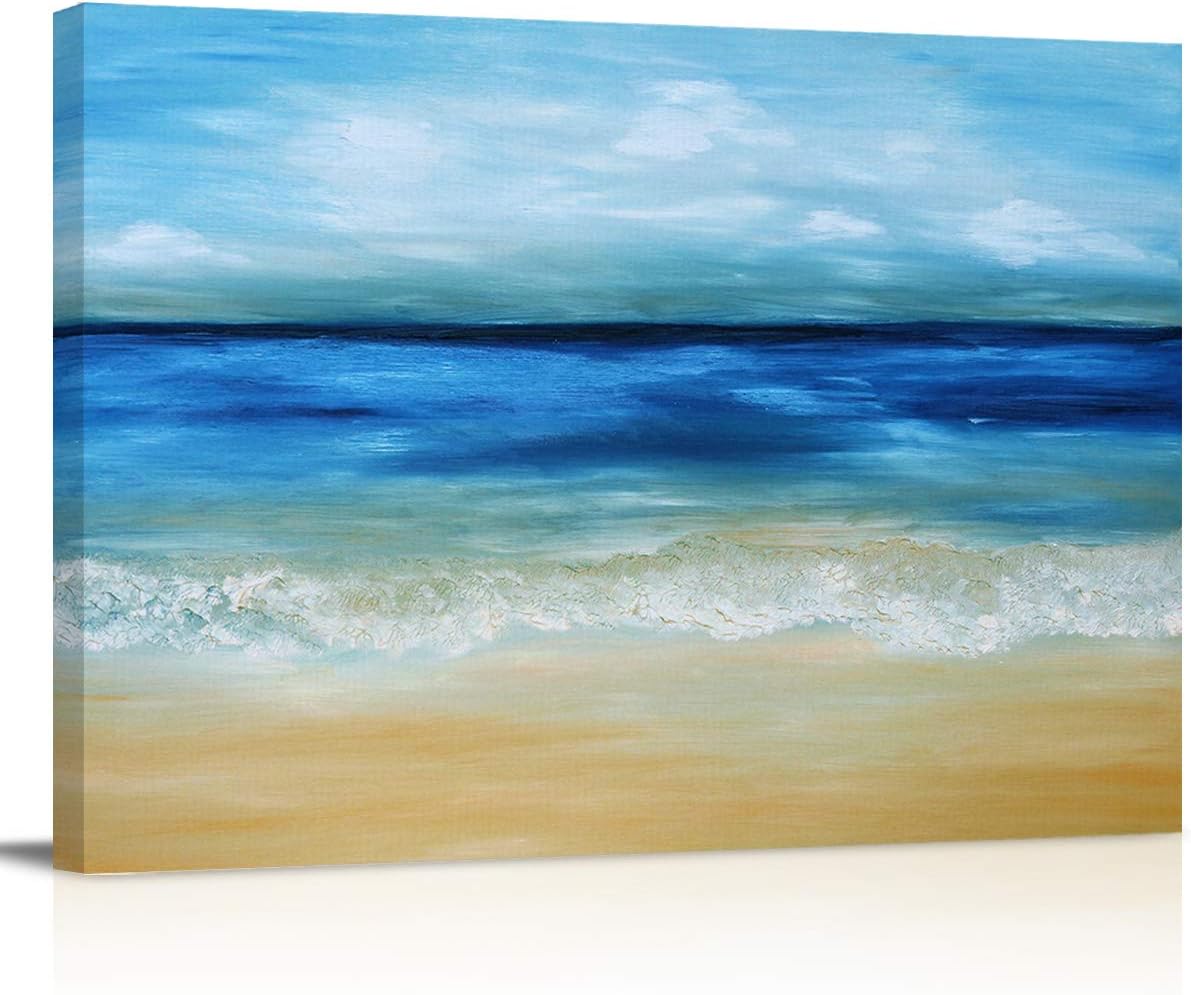 Paintings - Canvas Wall Art Horizon Wave Beach Beatiful Scene Oil Painting Texture Canvas Artwork Paintings Wall Art Picture for Living Room Bedroom Office Framed Ready to Hang 24 x 16 Inch