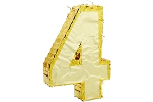 Gold Foil Number 4 Pinata for 4th Birthday Party Decorations, Centerpieces, Anniversary Celebrations (Small, 15.5 x 11 x 3 In