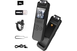 Bextgoo Body Camera, Mini Sports Camera with 64GB TF Card, 1080P HD Body Cam, 180° Rotatable Lens, Small Action Video Camcorder with Magnetic Back Clip & Bike Mount, POV Cam for Bike, Outdoor Use