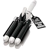 Alure Three Barrel Curling Iron Wand, 1 Inch Ceramic Tourmaline Hair Waver | LCD Temperature Display, 1-Inch Triple Barrels, Dual Voltage Crimping Hair Styling Curler, Travel Ready (Black/White)