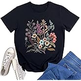 Vintage Boho Floral T Shirt for Women Cute Colorful Wildflowers Graphic Short Sleeve Fashion Girl Botanical Tee Tops