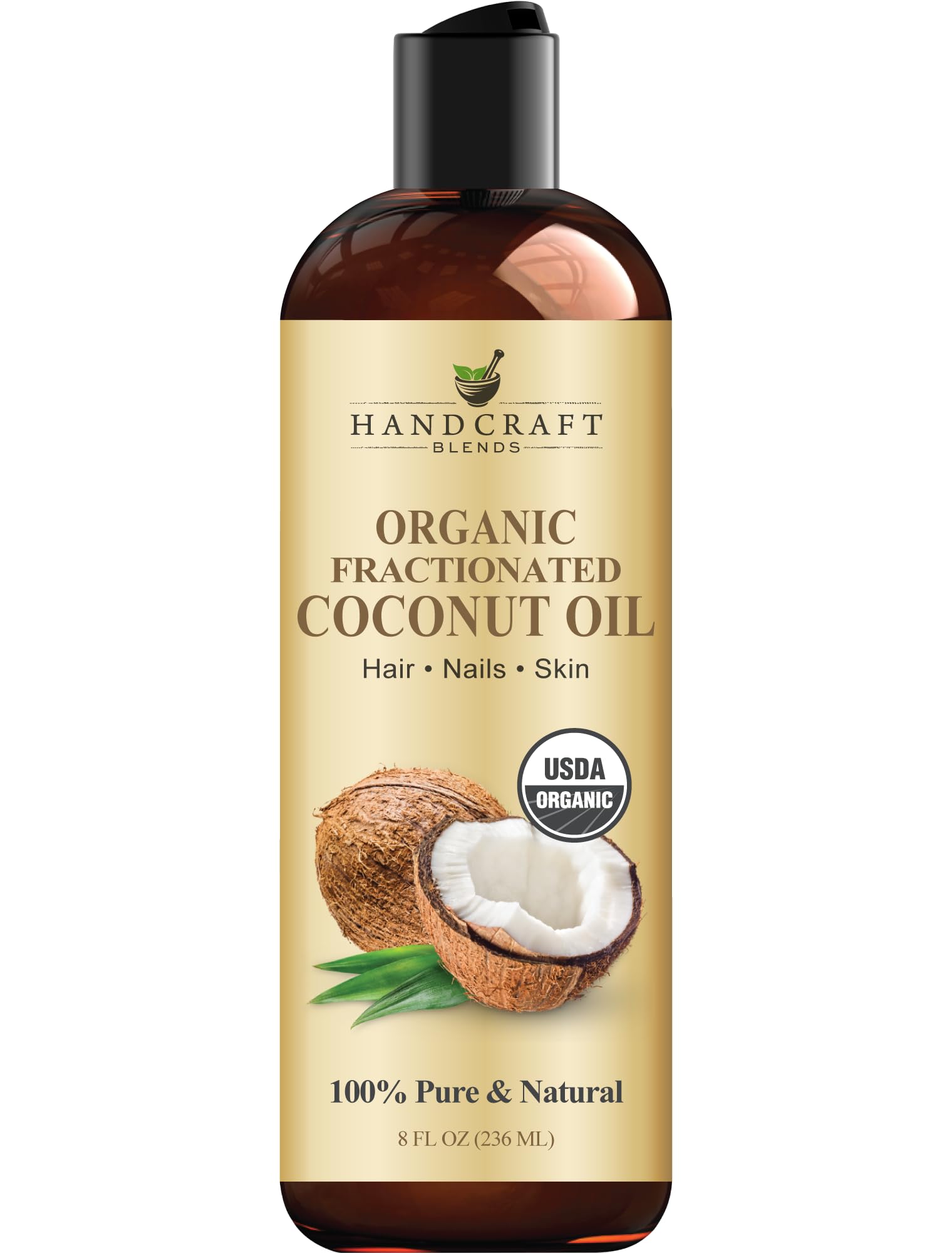 Handcraft Blends Organic Fractionated Coconut Oil - 236 ml - 100% Pure and Natural - Premium Grade Carrier Oil for Skin and Hair - Hair and Body