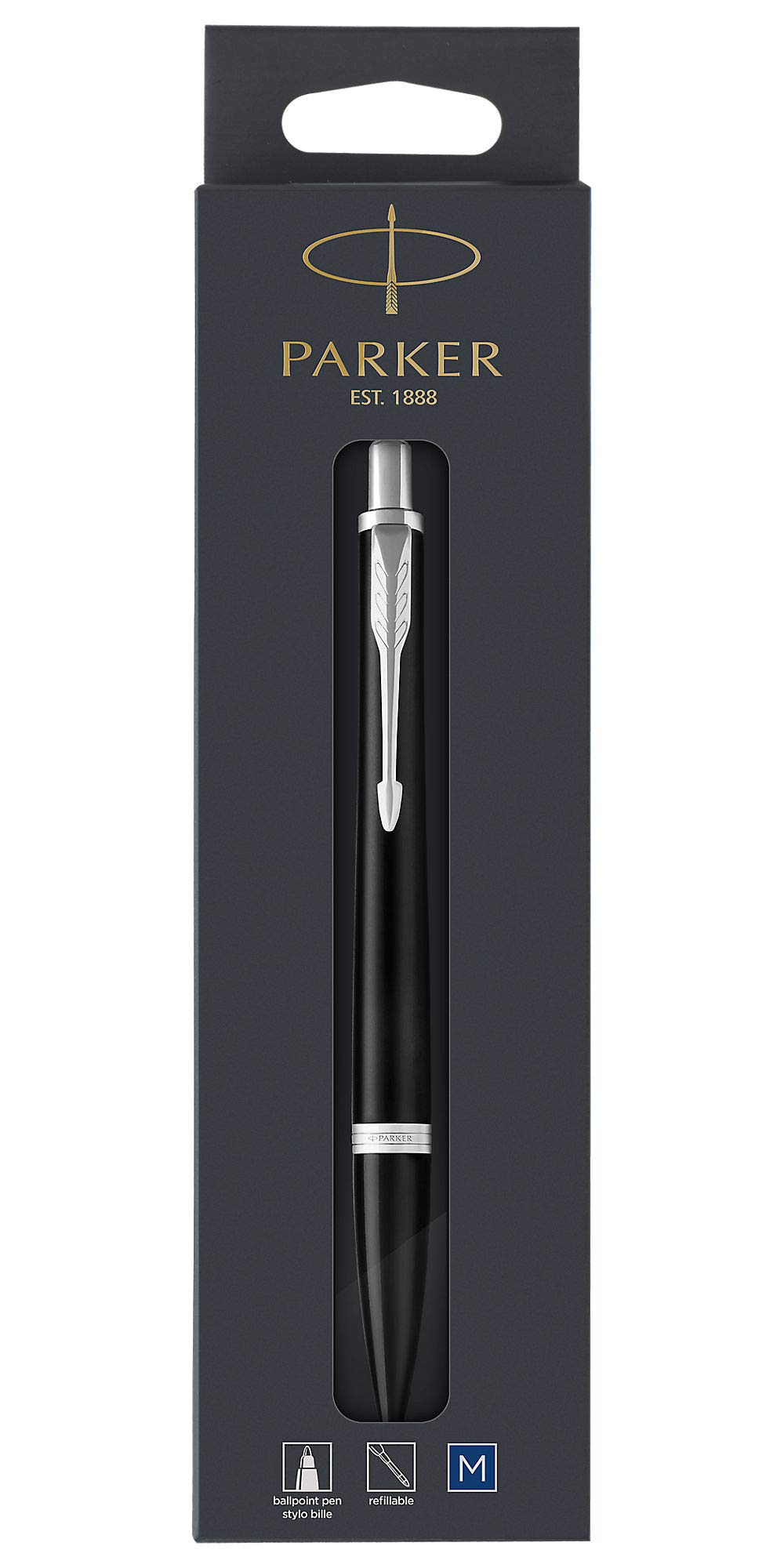 Parker Urban Ballpoint Pen | Muted Black with Chrome Trim | Medium Point Black Ink Refill