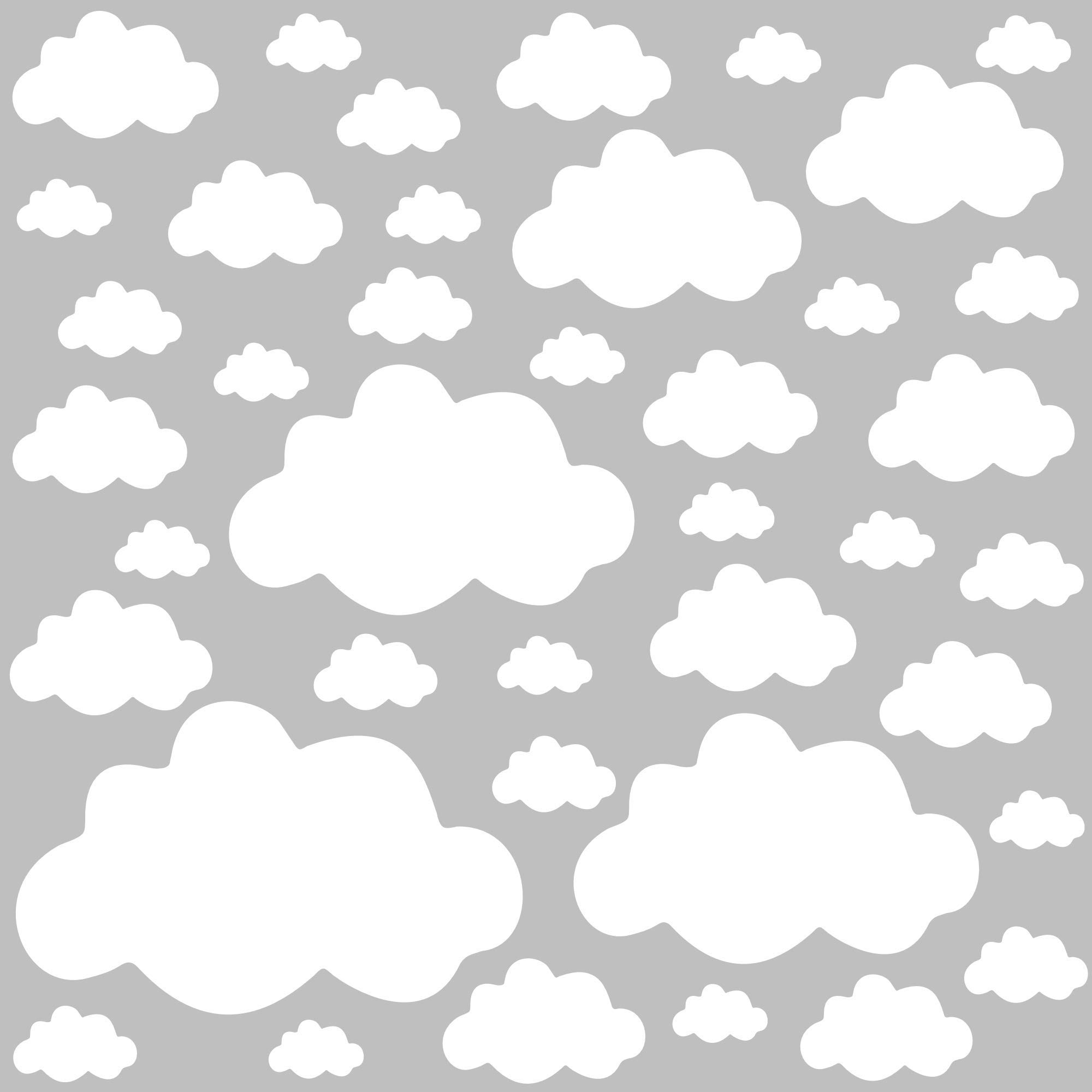 PREMYO Set of 40 Cloud Wall Stickers Kids - Nursery Decor Easy to Apply - Decals for Bedrooms for Girls Boys White