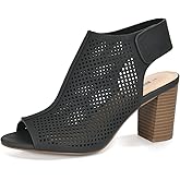 BEST TRENDY Peep Toe Booties Women, Ankle Booties Skeleton Boots Hook & Loop Strap Mid Block Heel Sandals for Women