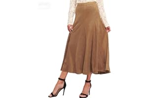 Women's Suede Midi Skirt - High Waist A-Line Flared Skirt Elegant Vintage Brown Fall Skirt