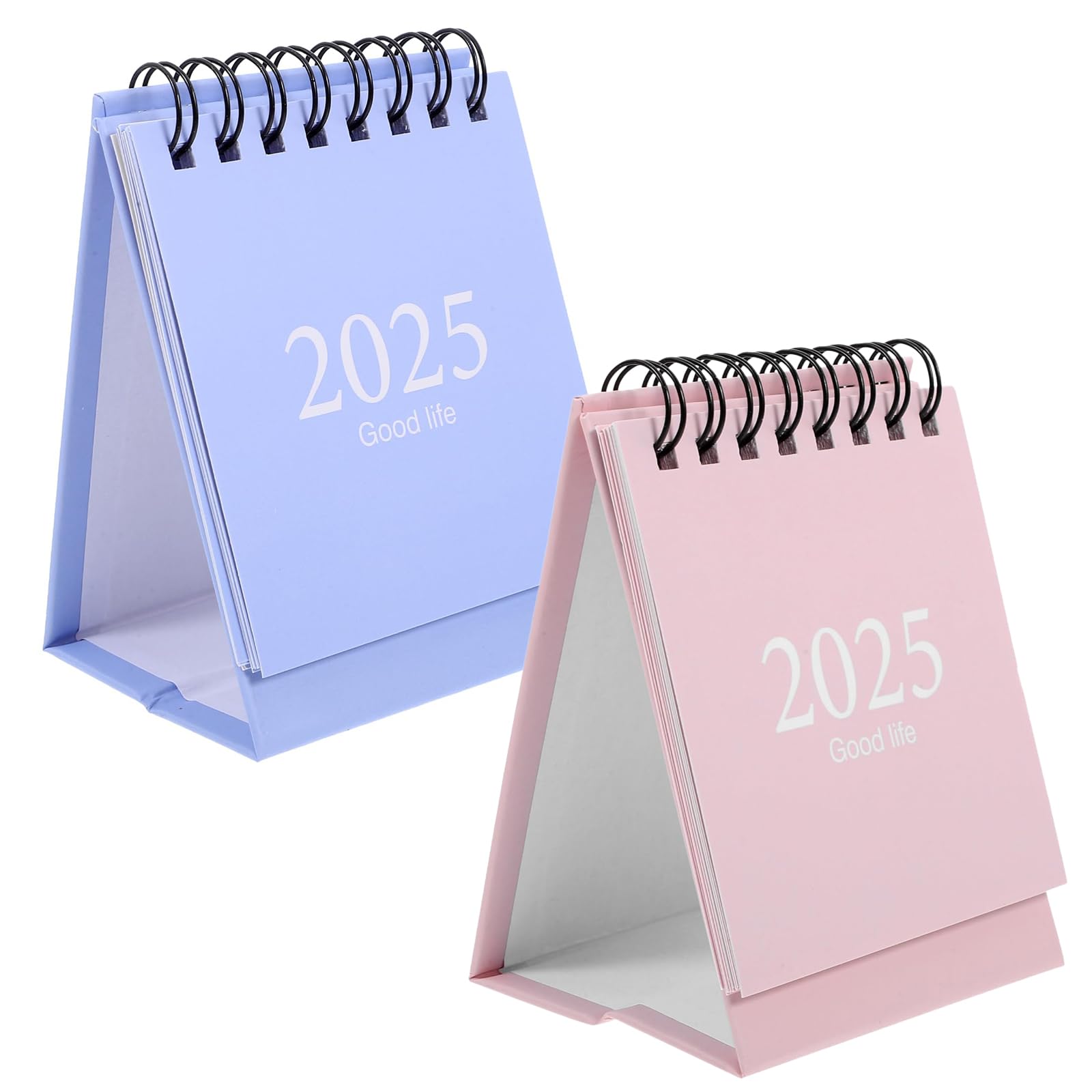 2 Pcs Mini Desk Calendar 2024/2025, Pocket Calendar from July 2024 to December 2025, Solid Color Small Desktop Calendar with Stickers, Tiny Calendar for Home Office School (Blue+Pink)