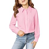 Haloumoning Girls Shirts Puff Long Sleeve Button Down Blouse Pleated School Uniform Dress Shirt Tops 5-14 Years