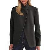 Cicy Bell Womens Stand Collar Blazer Business Work Button Suit Jacket | Open Cross Front, Professional Casual, Long Sleeve, Buttoned Cuff, Side Pocket, Office Attire, Fall Clothes