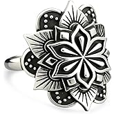 XKBYL Adjustable Lotus Flower Ring,Open Retro Antique S925 Sterling Silver Mandala Bohemian Boho Ethnic Statement Ring Jewlry for Women