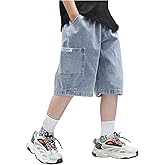 GORGLITTER Boy's Jean Shorts Elastic Waist Wide Leg Denim Shorts Casual Cool Cargo Jorts