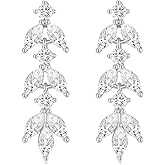 EAMTI Silver Dangle Earrings for Women Cubic Zirconia Leaf Bridal Wedding Earrings 925 Sterling Silver Post Marquise Cut Earring for Bride Bridesmaid