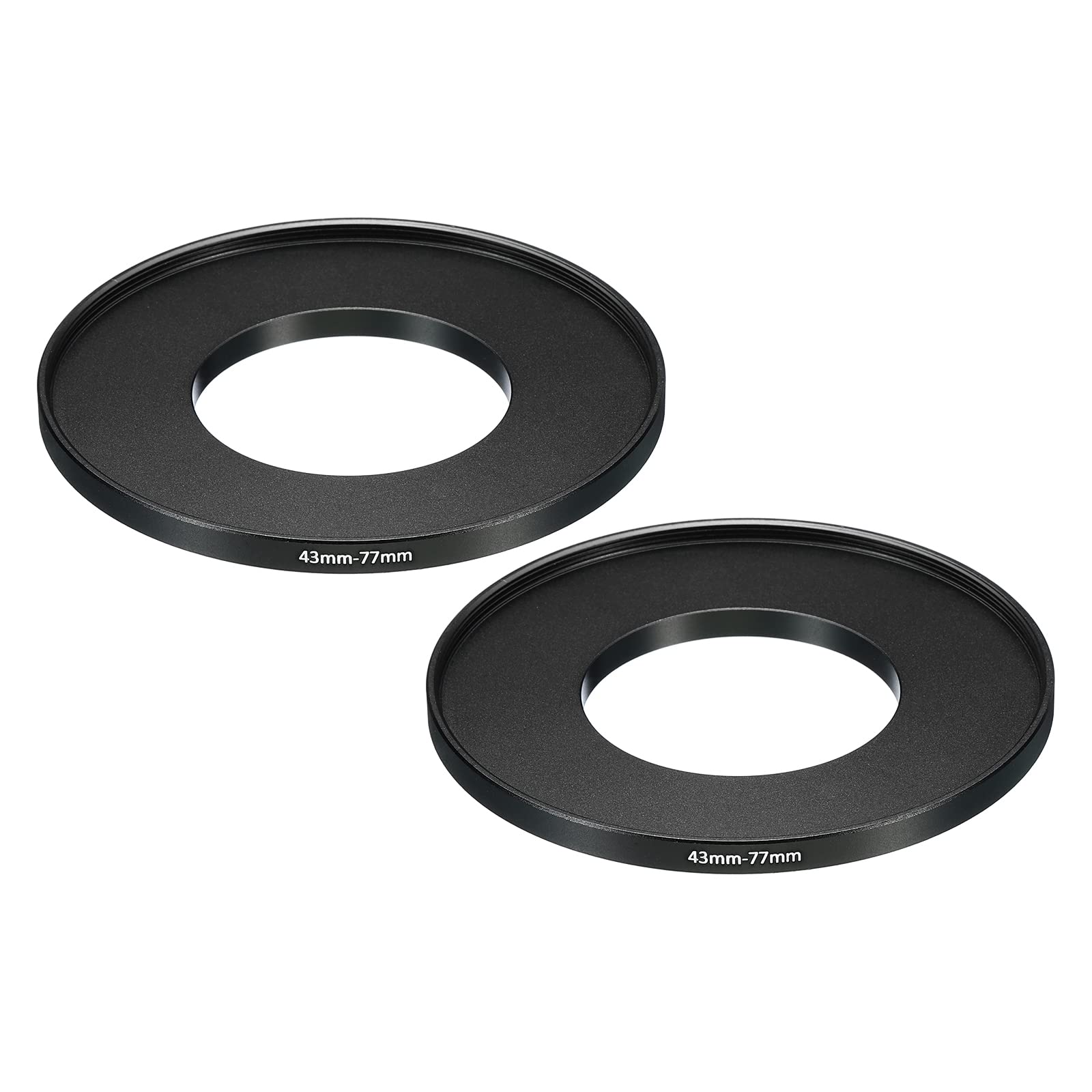 PATIKIL 43mm-77mm Metal Step Up Ring, 2 Pack Camera Lens Filter Adapter Ring Aluminum Filter Adapter Ring for Camera Lenses Hood, Black