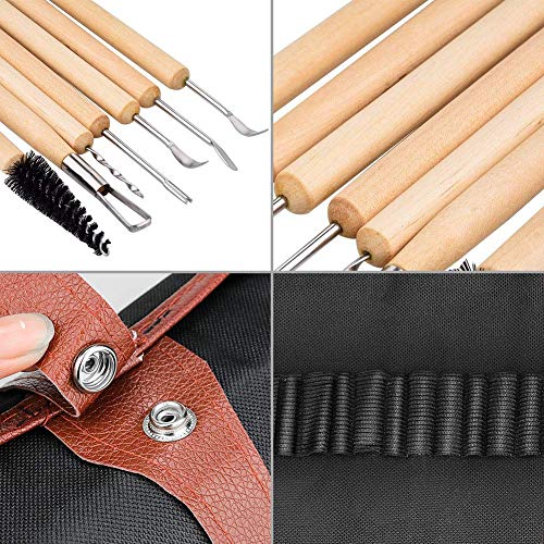 INTSUN 30 Pack Pottery Clay Sculpting Tools Ceramic Clay Tools Set Made of Durable Wood & Stainless Steel with Rolled-up Canvas Pouch for Polymer Clay Pottery Ceramic Art Craft