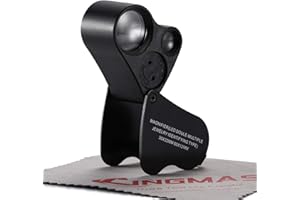 KINGMAS Illuminated Jewelry Eye Loupe 2 Lens 30x 22mm 60x 12mm Jewelers Magnifier Magnifying with LED Lighting (Black)