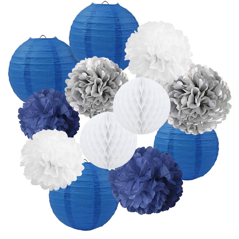 navy blue and silver baby shower decorations