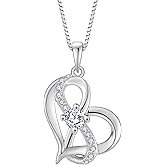 CARICY Love Heart Necklace for Women 925 Sterling Silver Infinity Pandent Necklace with Cubic Zirconia Jewelry for Her Birthday Christmas