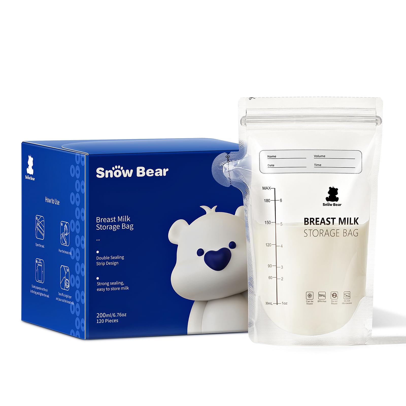 Photo 1 of Snow Bear Breastmilk Storage Bag, 6oz Breast Milk Storage Bags for Freezer, 120 Count Milk Bags for Breastmilk