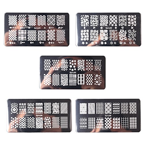 WOKOTO 5 Pieces Nail Stamping Plates Kit Floral Geometric Mosaic Image Stamp Set For Nail Art Stamp Stamping Templates Stamper Scraper Kit