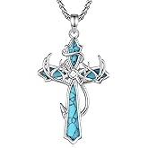 Vito Cross Necklace for Women Men, Copper Rhodium Plated Celtic Cross Star of David Pendant Deer Antler Fishing Original Jewelry Gift, 22"+2"