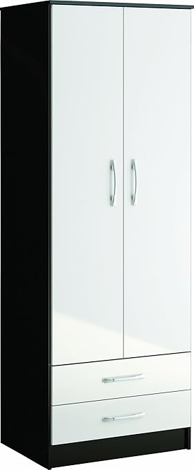 Birlea Lynx 2 Door 2 Drawer High Gloss Wardrobe Black And White