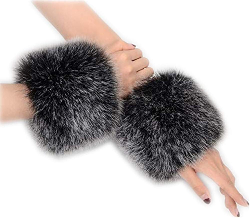 Janveny Women's Winter Faux Fur Wrist Cuffs，Faux Fox Fur Furry Wrist
