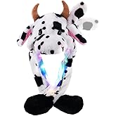 Audaisyly Funny Plush Rabbit Hat Ear Moving Jumping Hats, Cute LED Animal Beanie Cap for Women Girls Cosplay Party Holiday