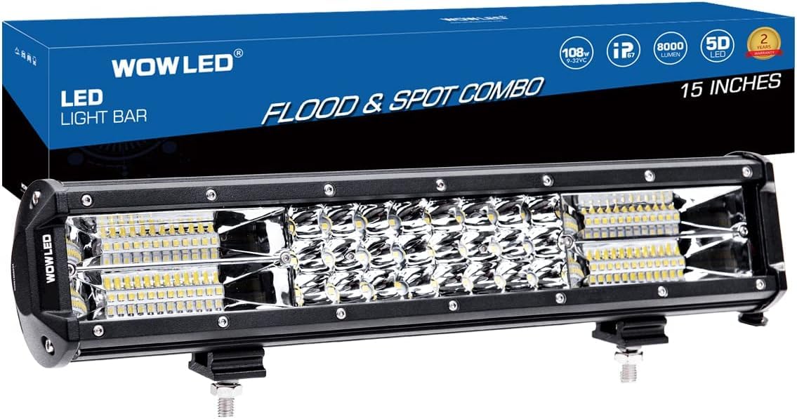 WOWLED Roof LED Light Bars, 15 Inch 108W 5D LED Work Light Bar Triple Row Offroad Driving Light Bar Lamp Car Camping Light SUV 4x4