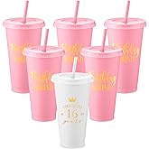 Skylety 6 Pcs Sweet 16 Birthday Party Tumblers 24 oz Birthday Squad Skinny Tumbler with Lid and Straw Birthday Party Favors for Guests 16 Years Sweet Birthday Supply Decorations