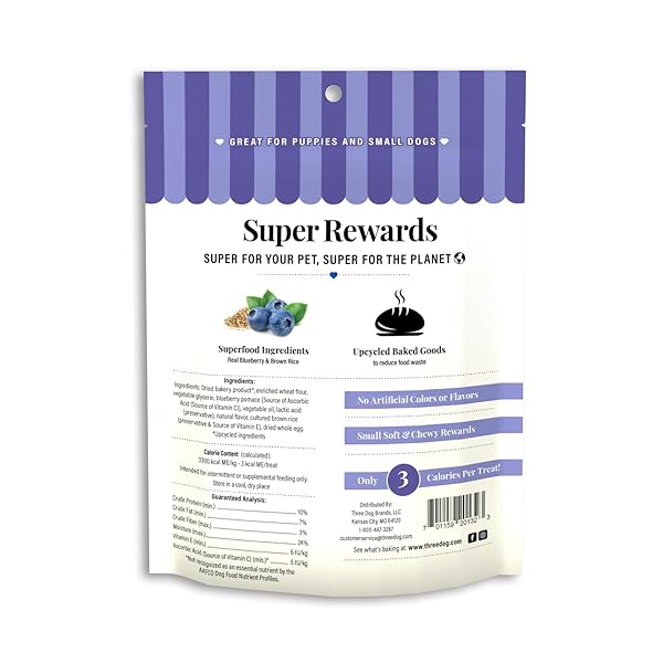 THREE DOG BAKERY SUPER REWARDS WITH SUPERFOODS BLUEBERRY COBBLER TREATS, 5 OZ