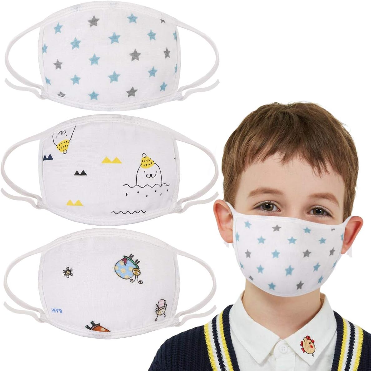 Fashion Protective Face Cover, Children Dust Protective Cotton Mouth Cover, Washable, Reusable Cotton Fabric, Random Cartton Pattern for Kids 0 to 5