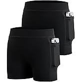 Roadbox Girls Volleyball Spandex Shorts, Youth Biker Shorts with Pockets Athletic Compression Short for Yoga Gymnastics Dance